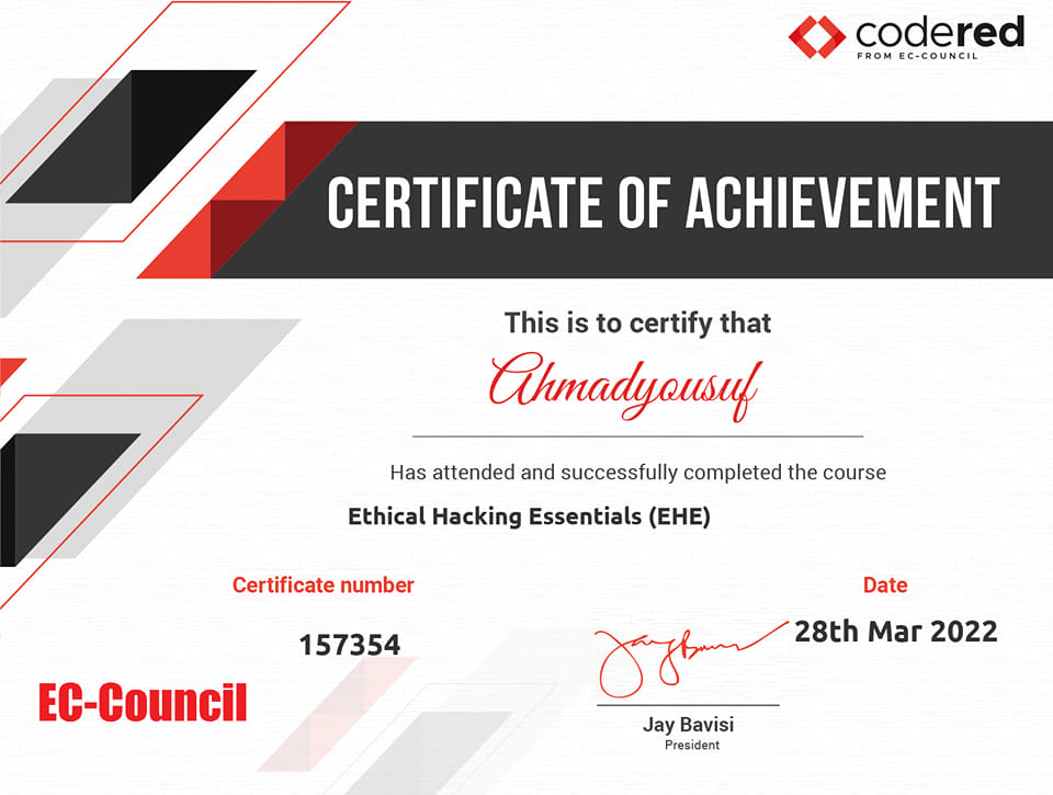 Ethical Hacker Essential certificate